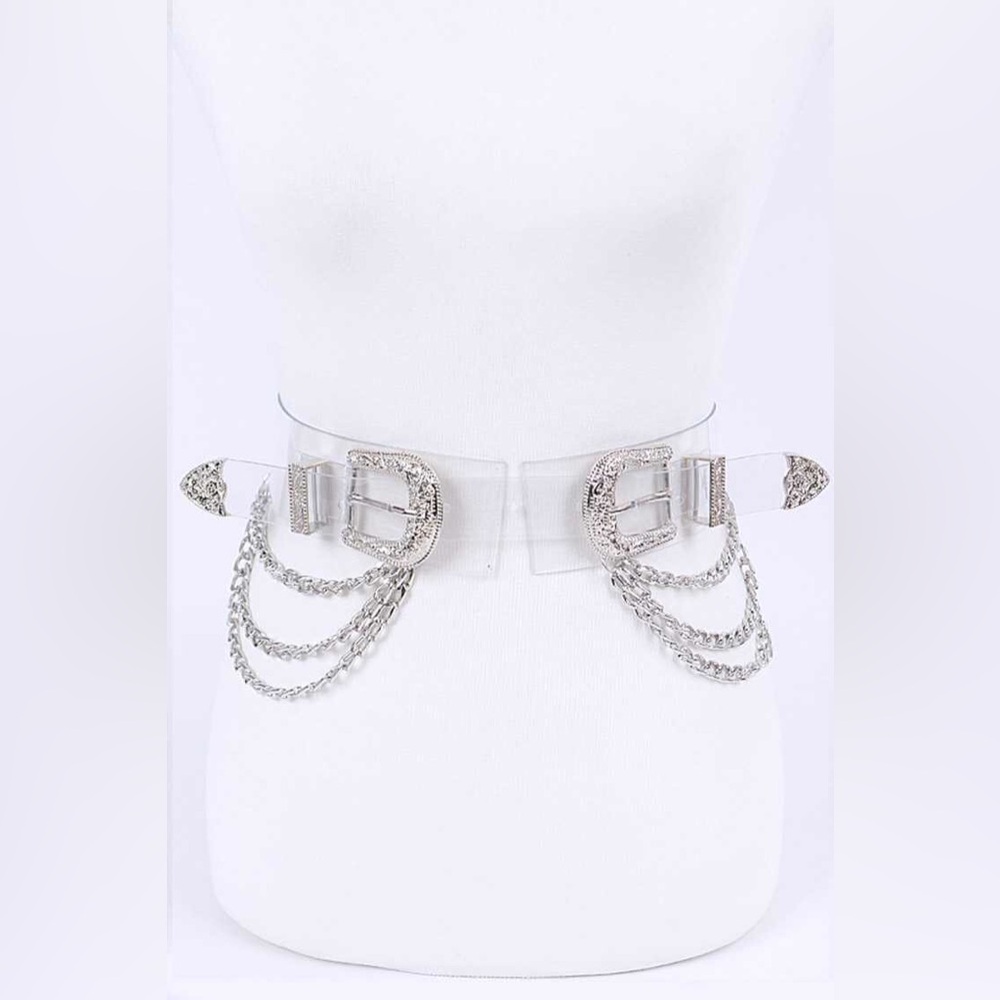 Western Chain Double Buckle Leather Statement Belt